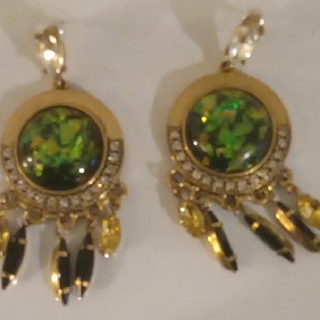 Chic Gold And Green Dangle Earrings